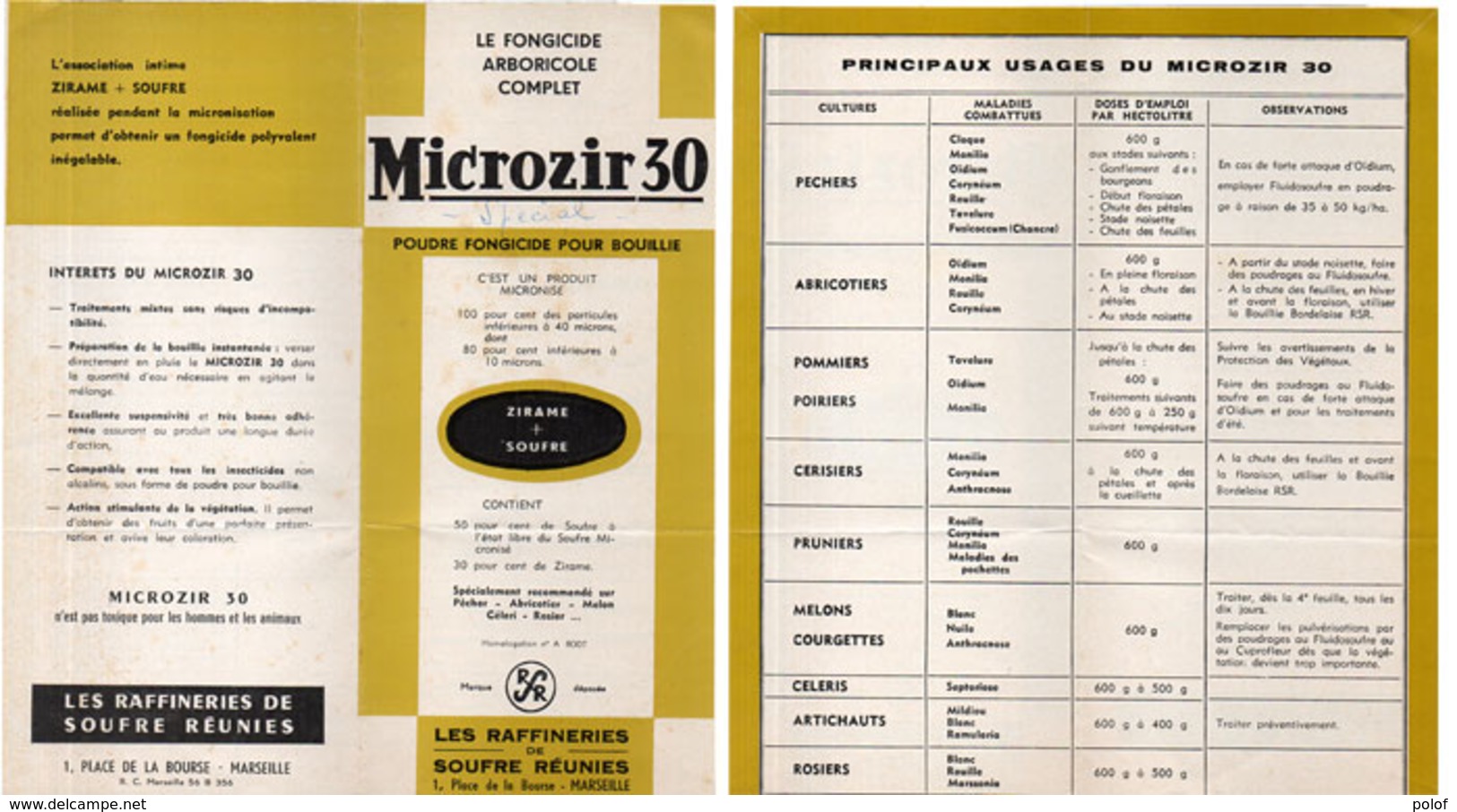 Le Fongicide Agricole Complet "Microzir 30" Les Raffineries De Soufre Réunies - Marseille  (110643) - Pubblicitari