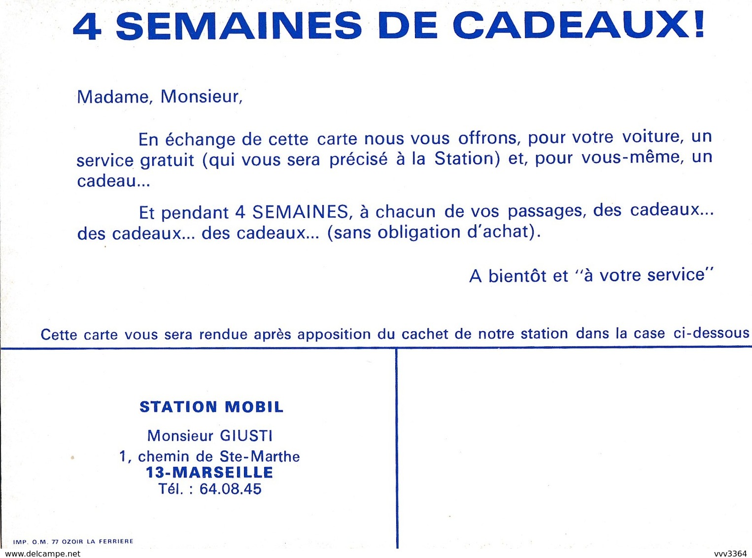 MARSEILLE: Station Service MOBIL, Chemin De Ste-Marthe (carte Publicitaire) - Non Classés