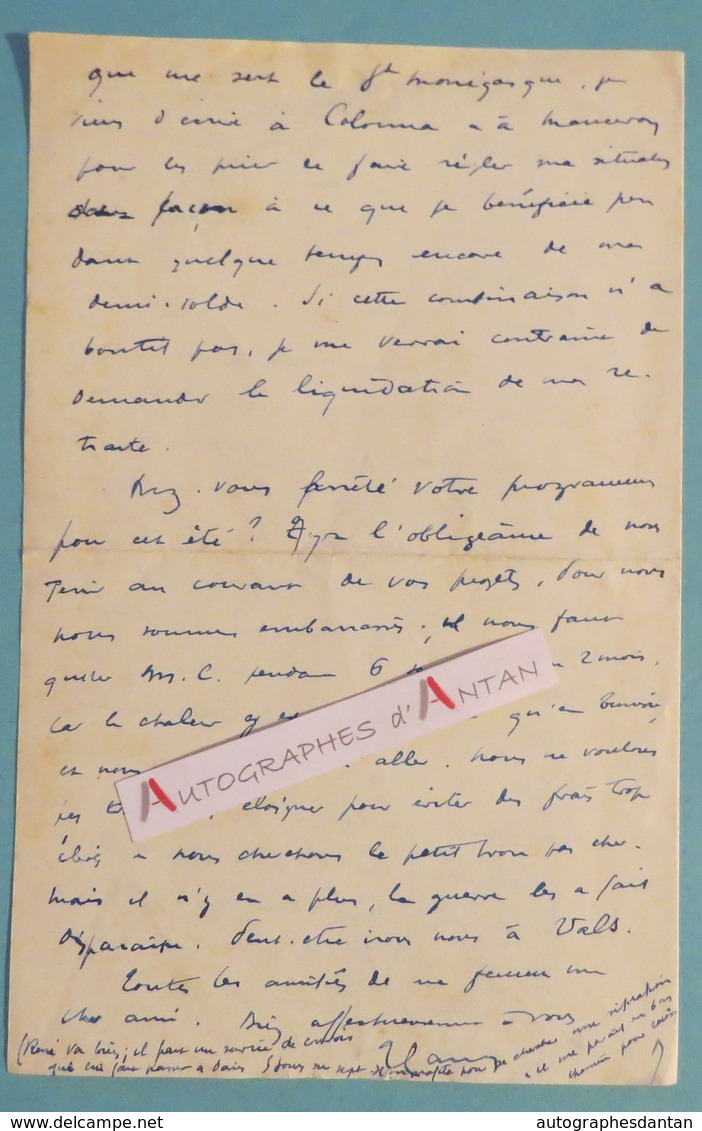 L.A.S 1919 Principauté De MONACO - Ministère D'Etat - Longue Lettre Autographe - Signataire à Identifier - LAS - Autres & Non Classés