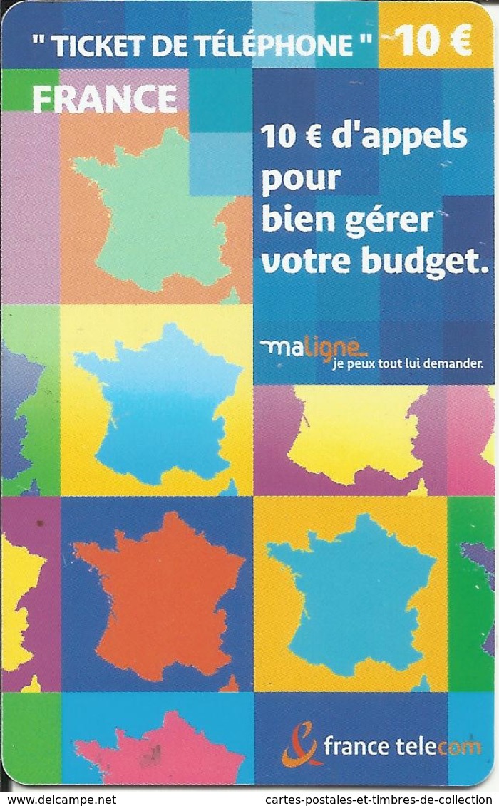 Télécarte 10 € , France Maps ,  N° PU078B , N° Série: Z34740213471 - FT Tickets