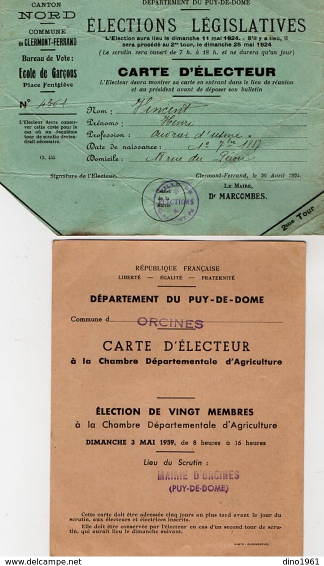 VP13.677 - Ville De CLERMOND FERRAND - Carte D'Electeur X 4 - Mr VINCENT à ORCINES - Collections