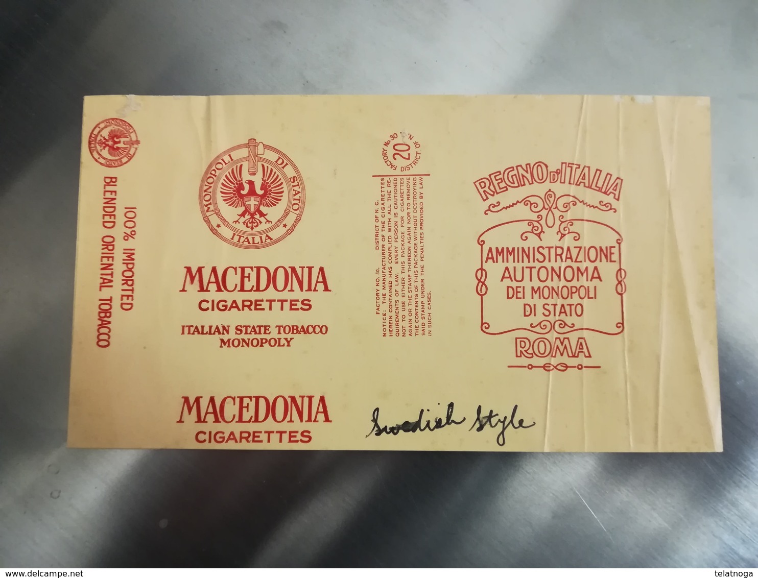 PACCHETTO SIGARETTE MACEDONIA PRODOTTO IN USA SU LICENZA MONOPOLIO ITALIANO 1936 - Schnupftabakdosen (leer)