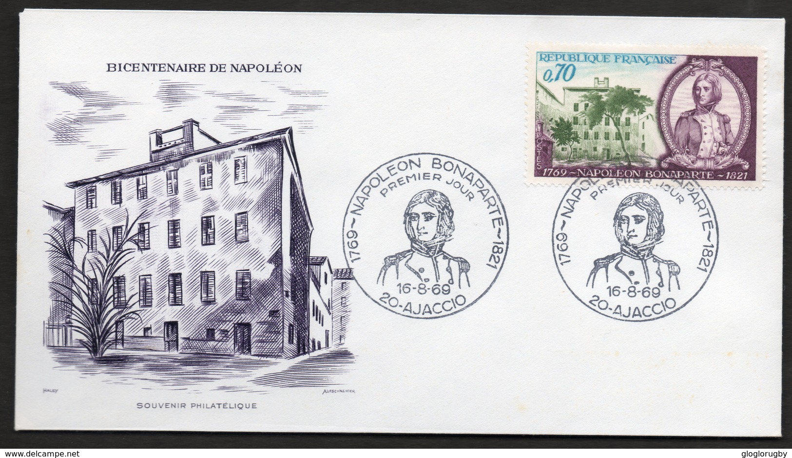 Fdc  BICENTENAIRE DE NAPOLEON PREMIER EMPEREUR DES FRANCAIS AJACCIO  16 8 1969 - Napoleón