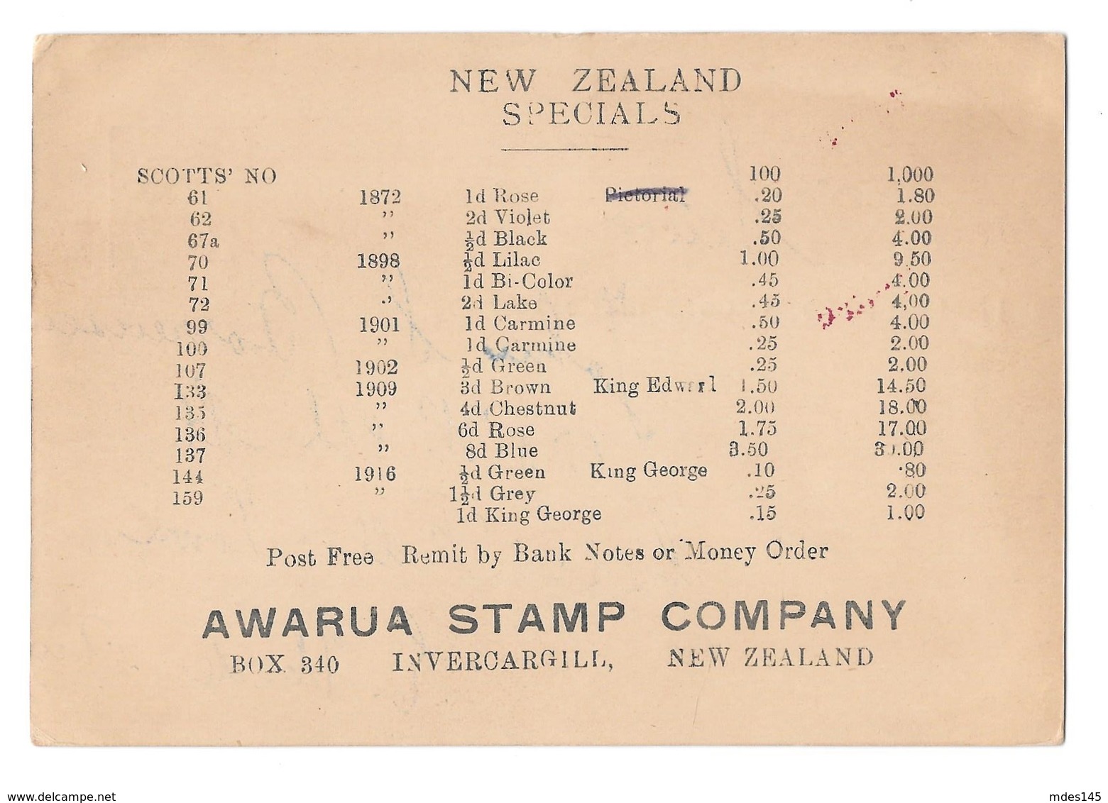 New Zealand 1924 1/2d George V Inland Postal Card To US Advert Awarua Stamp Co - Covers & Documents