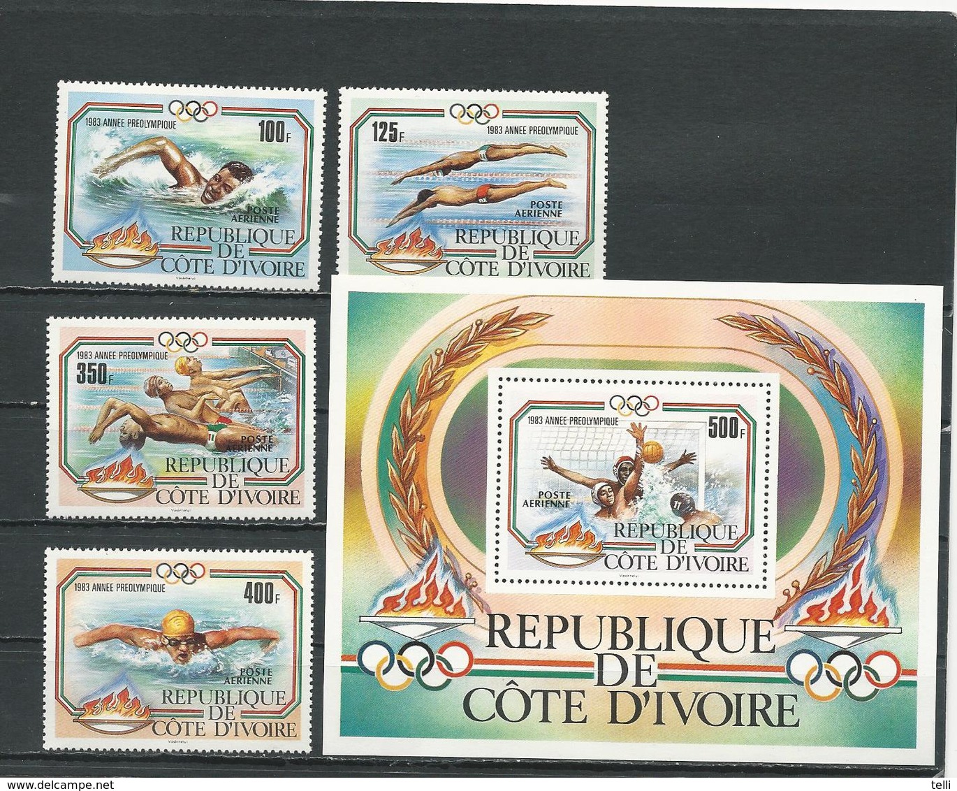 COTE IVOIRE Scott C76-C79 C80 Yvert PA82-PA85 BF25 (4+bloc) ** Cote 16,50 $ 1983 - Côte D'Ivoire (1960-...)