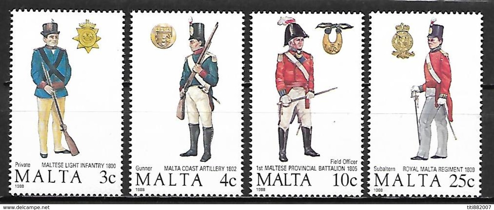 MALTE    -   1988 .   Y&T N° 778 à 781 (*) .  Uniformes Militaires.   Série Complète. - Malta