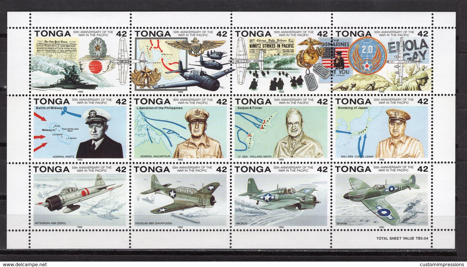 TONGA - 1992 History Of World War - The 50th Anniversary Of Outbreak Of Pacific War   M563 - Tonga (1970-...)