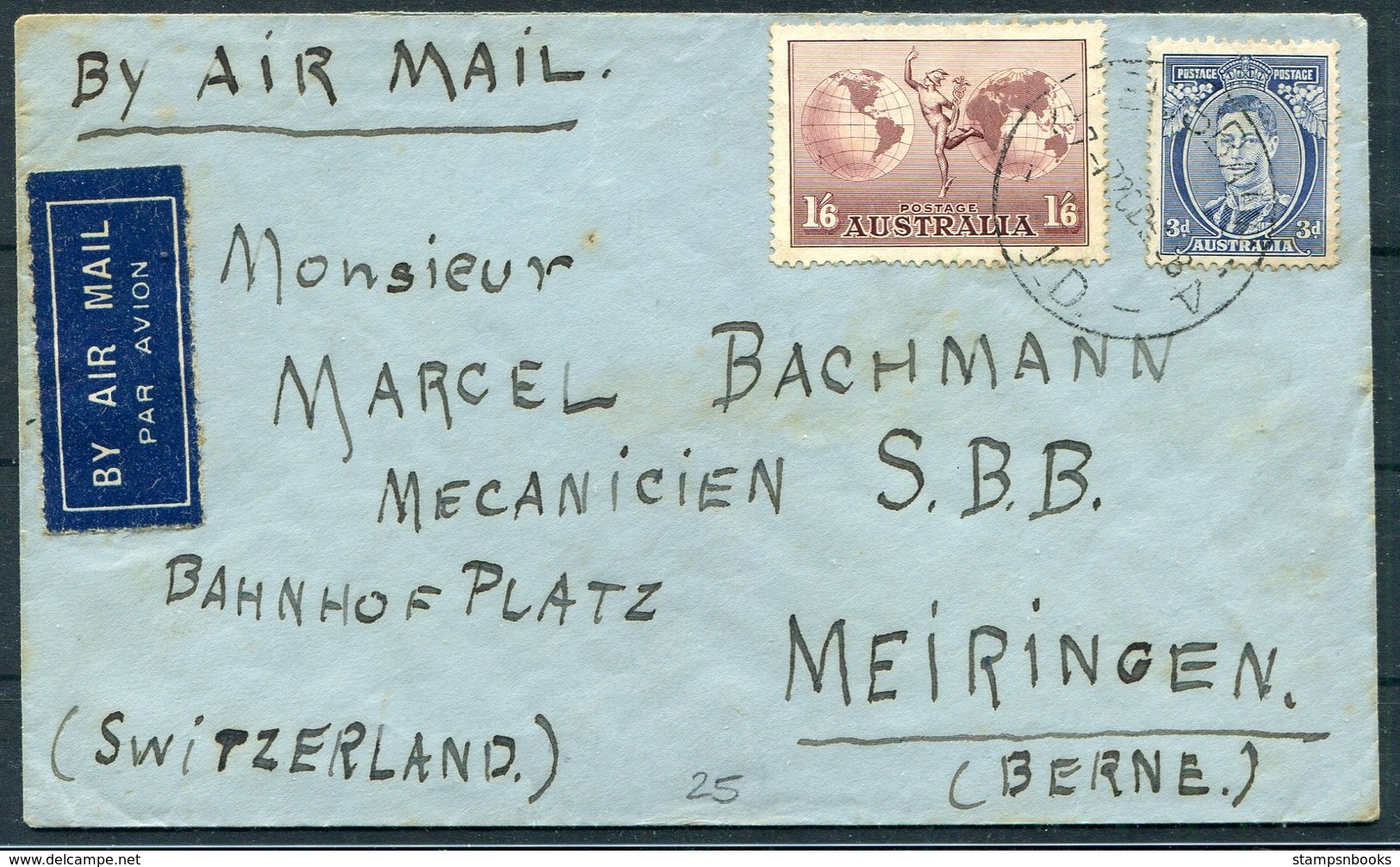 1946 Australia Brisbane Airmail Cover - Meiringen Switzerland. Railway - Lettres & Documents