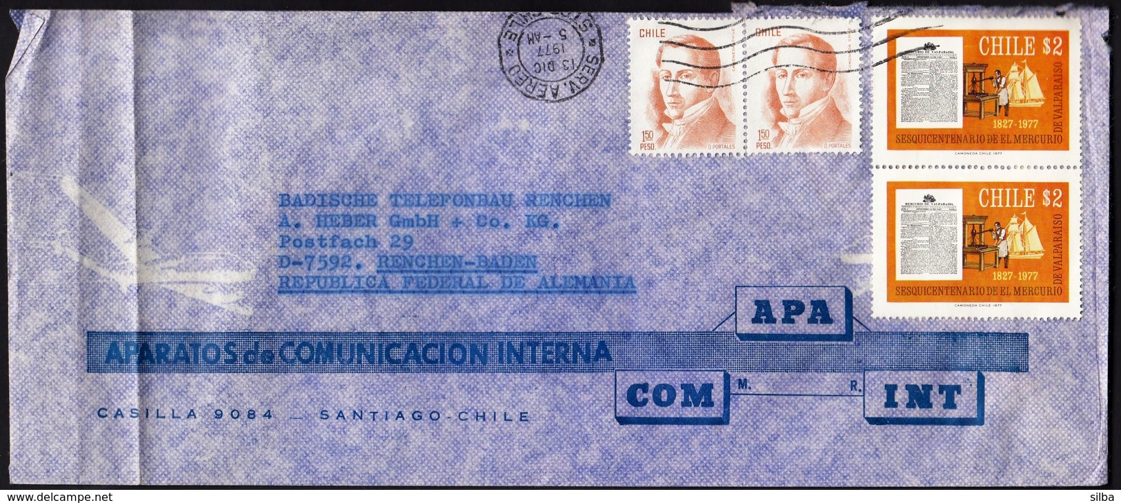 Chile 1977 / 150th Anniversary Of Newspaper "El Mercurio De Valparaiso", Diego Portales / APA COM INT / Air Mail - Chile