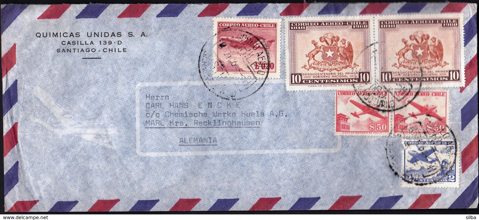 Chile Santiago 1964 / National Government, Coat Of Arms, Airplane / Quimicas Unidas / Air Mail - Chile