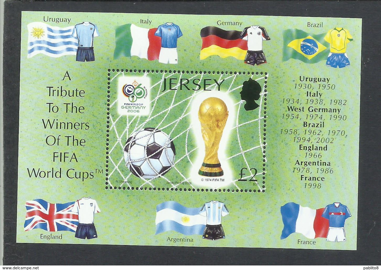 JERSEY 2006 FIFA WORLD CUP COPPA DEL MONDO GERMANY GERMANIA BLOCK SHEET BLOCCO FOGLIETTO MNH - Jersey