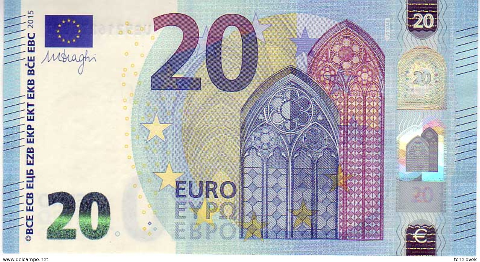 20 Euros 2015 Serie UE, U010A6, N° UE 5216275025, Signature 3 Mario Draghi UNC - 20 Euro