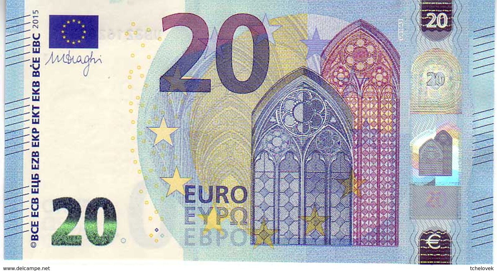20 Euros 2015 Serie UB, U010A3, N° UB 8216262317,  Signature 3 Mario Draghi UNC - 20 Euro