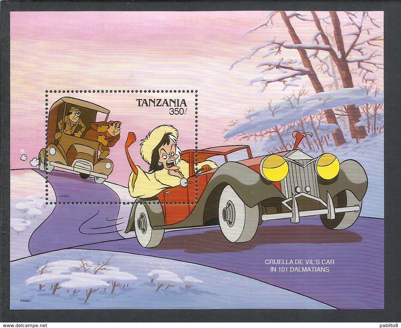 TANZANIA 1990 WALT DISNEY CRUELLA DE VIL'S CAR CRUDELIA DEMON AUTO SHEET BLOCK BLOCCO FOGLIETTO MNH - Tanzania (1964-...)