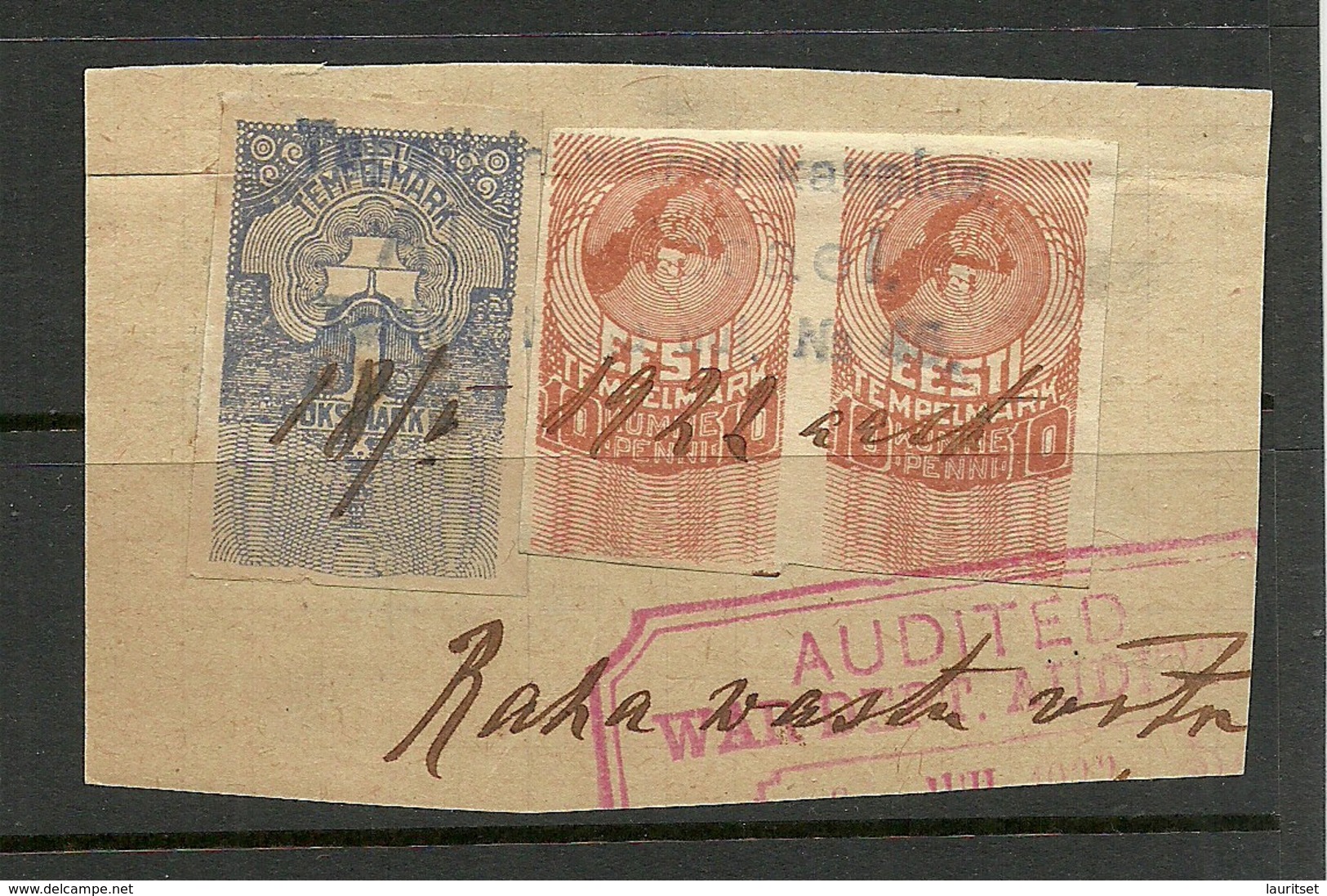 Estland Estonia 1919 Stempelmarke Documentary Tax 3 Stamps On Cover Out Cut O - Estonie