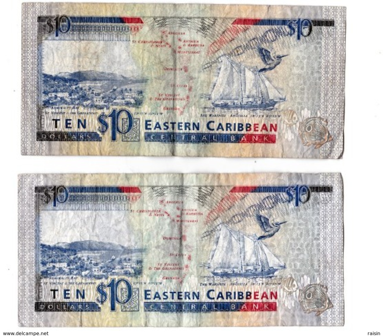 Billet Eastern Caribbean  10   Lot De 2  BE - East Carribeans