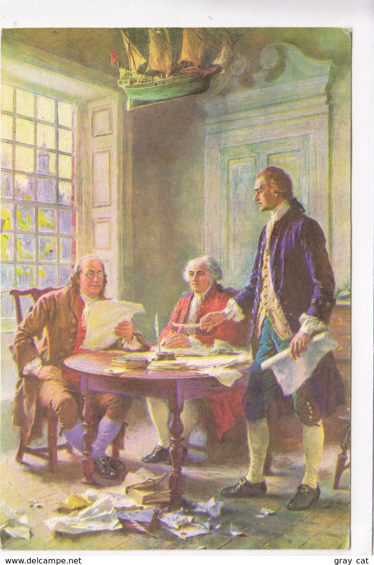 WRITING THE DECLARATION OF INDEPENDENCE 1776, Jefferson, Adams, Franklin, In Conference, Unused Postcard [22495] - Presidenten