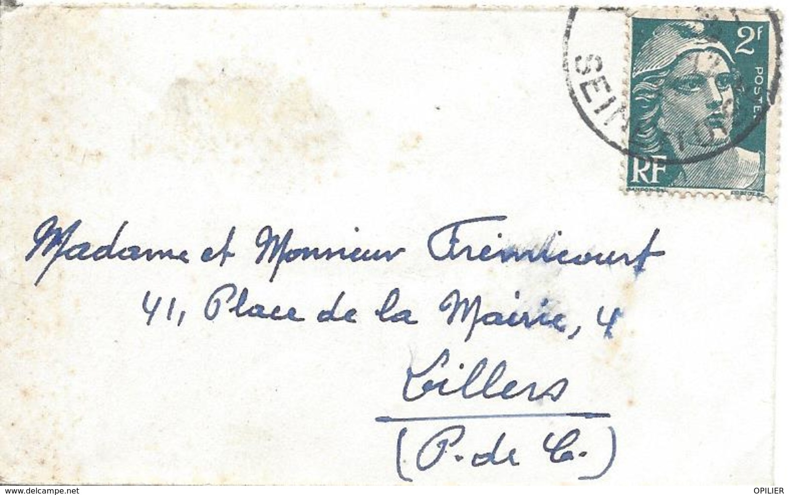 2F Vert N° 713 Sur Lettre Carte De Visite SEINE ET MARNE Date Illisible - 1945-54 Marianne De Gandon