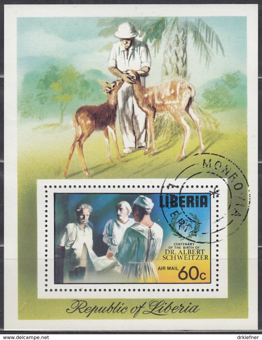 LIBERIA Block 77 A, Gestempelt, 100. Geburtstag Von Albert Schweitzer 1975 - Liberia