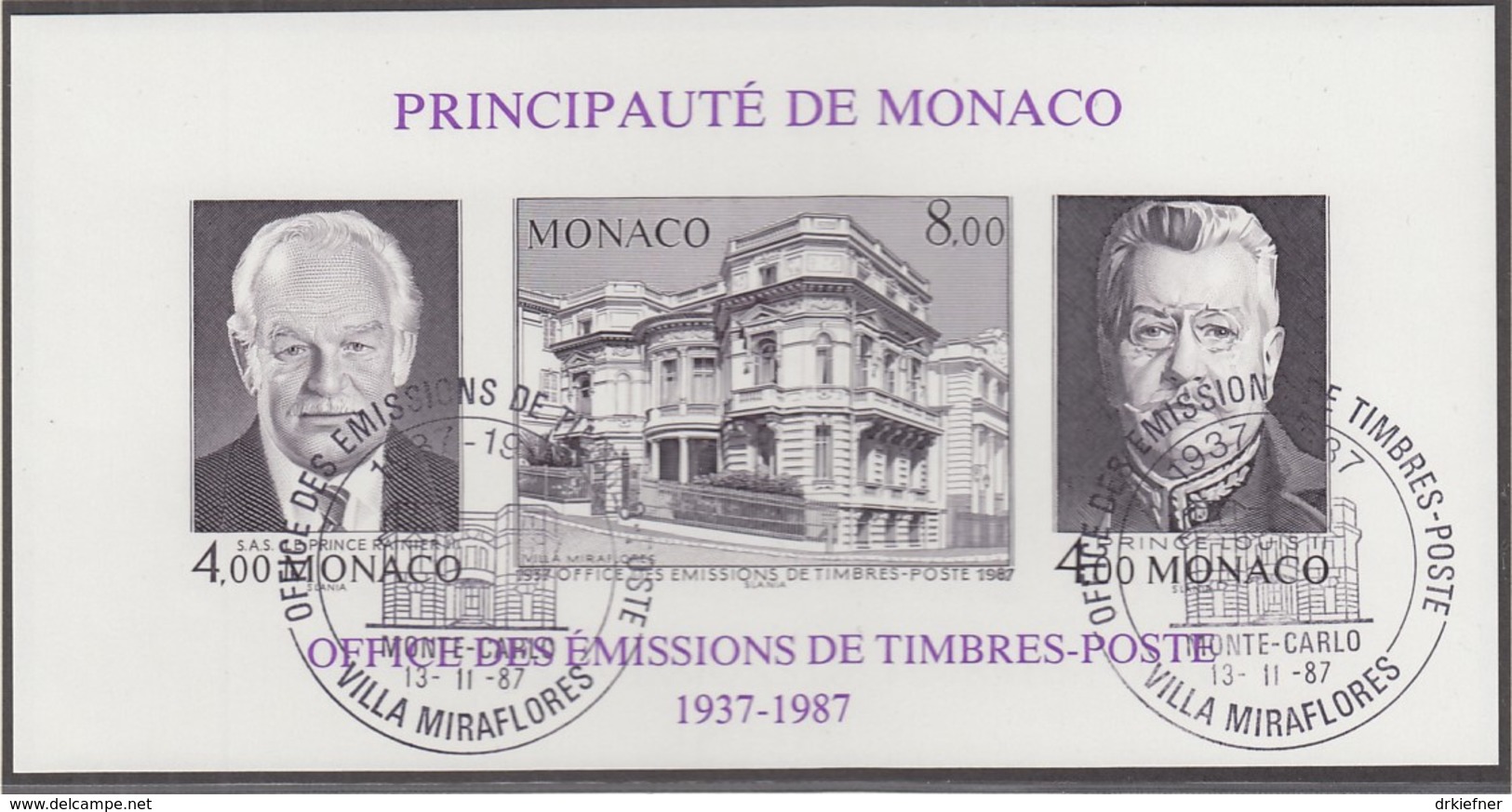 MONACO Block 37 B, Gestempelt, 50 Jahre Amt Für Briefmarkenausgaben 1987 - Blocks & Kleinbögen