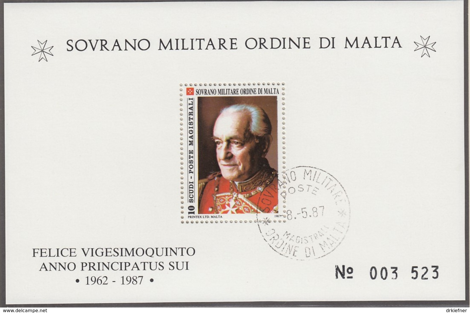 MALTESERORDEN Block, Gestempelt, Felice Vigesimoquinto, Großmeister 1987 - Malta (Orden Von)