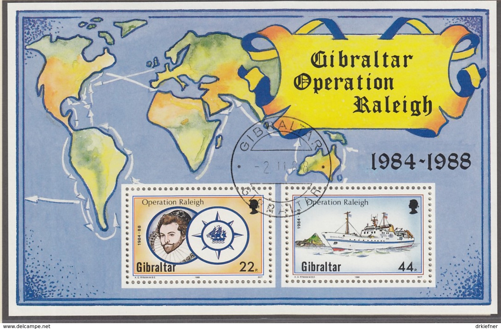 GIBRALTAR, Block 11, Gestempelt, Forschungs- Und Entdeckungsfahrt „Operation Raleigh“ 1988 - Gibraltar