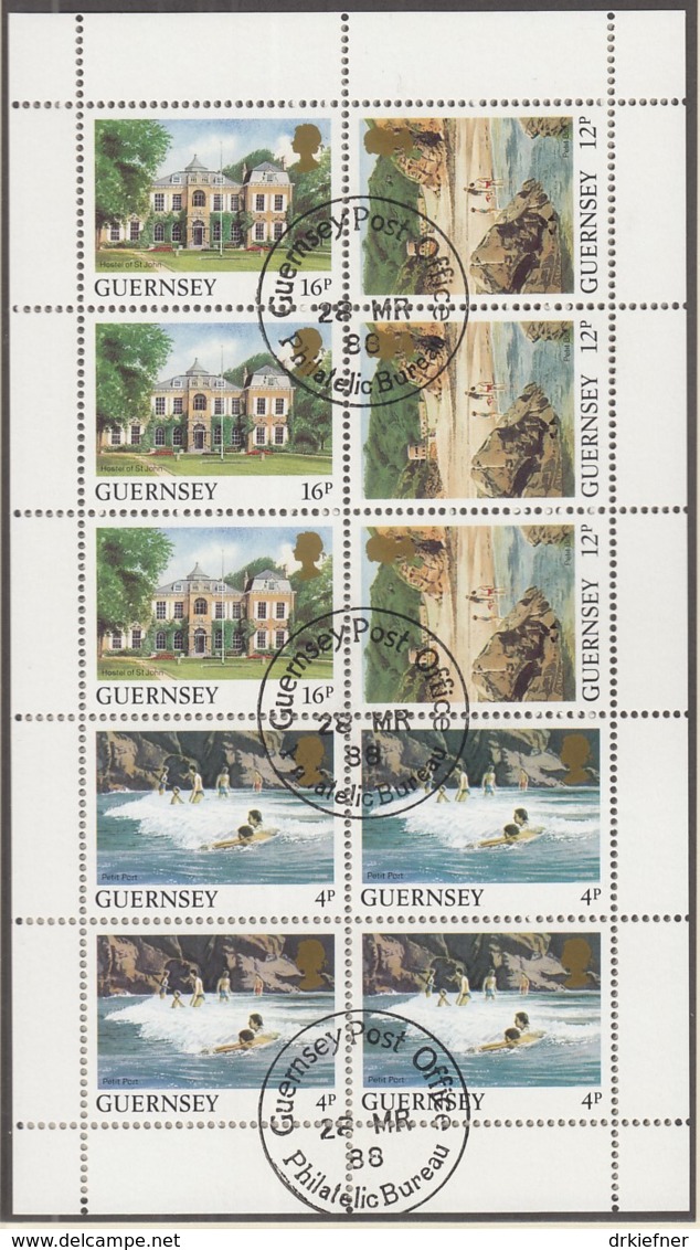 GUERNSEY Heftchenblatt 28, Gestempelt, Ansichten, 1988 - Guernsey