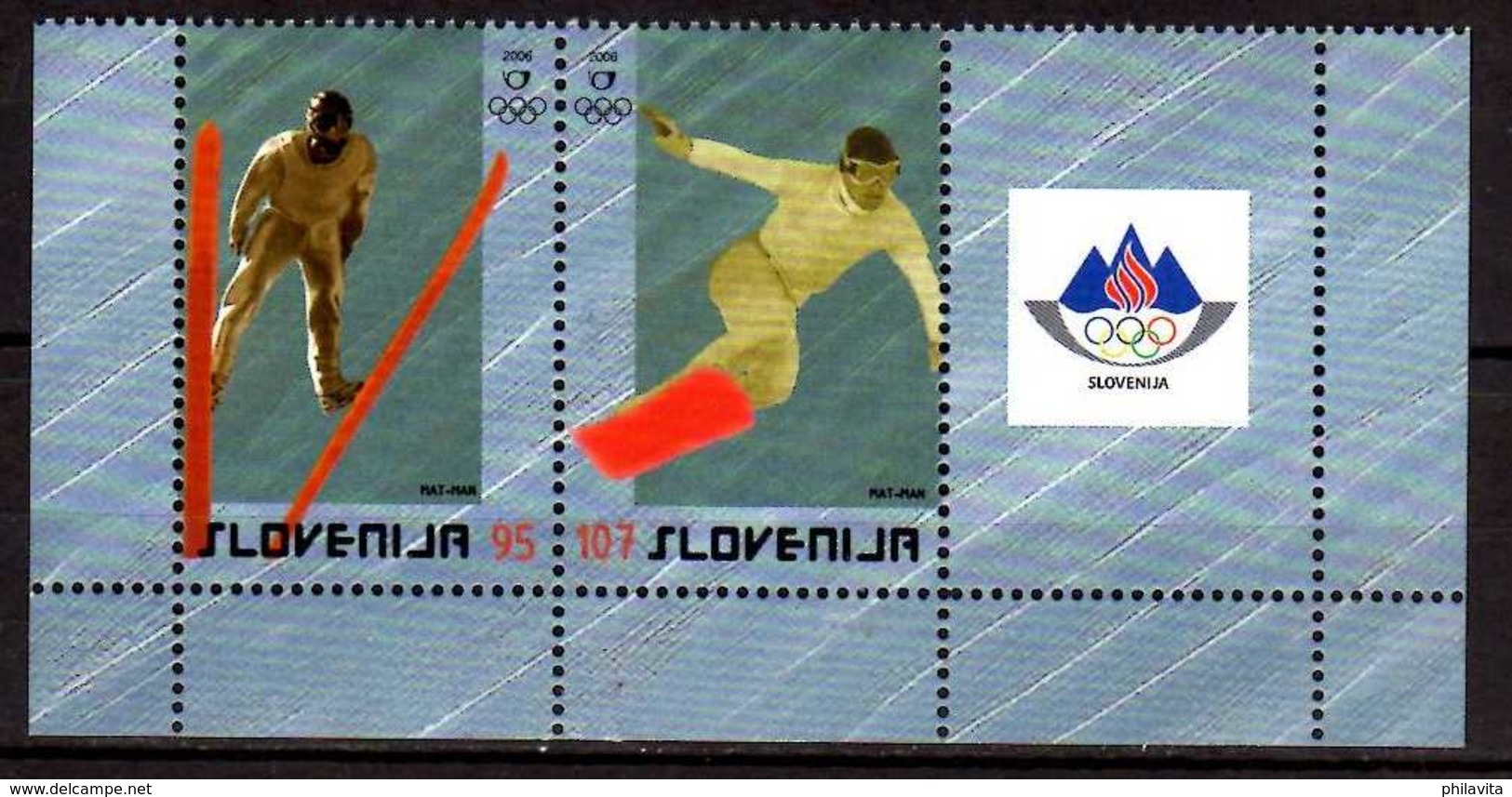 2006 Slovenia / Slowenien - Olympic In Tourin Strip Of 3v - Paper - MNH** MI 574/575 Snowboard, Sky Jumping (bsh) - Slowenien