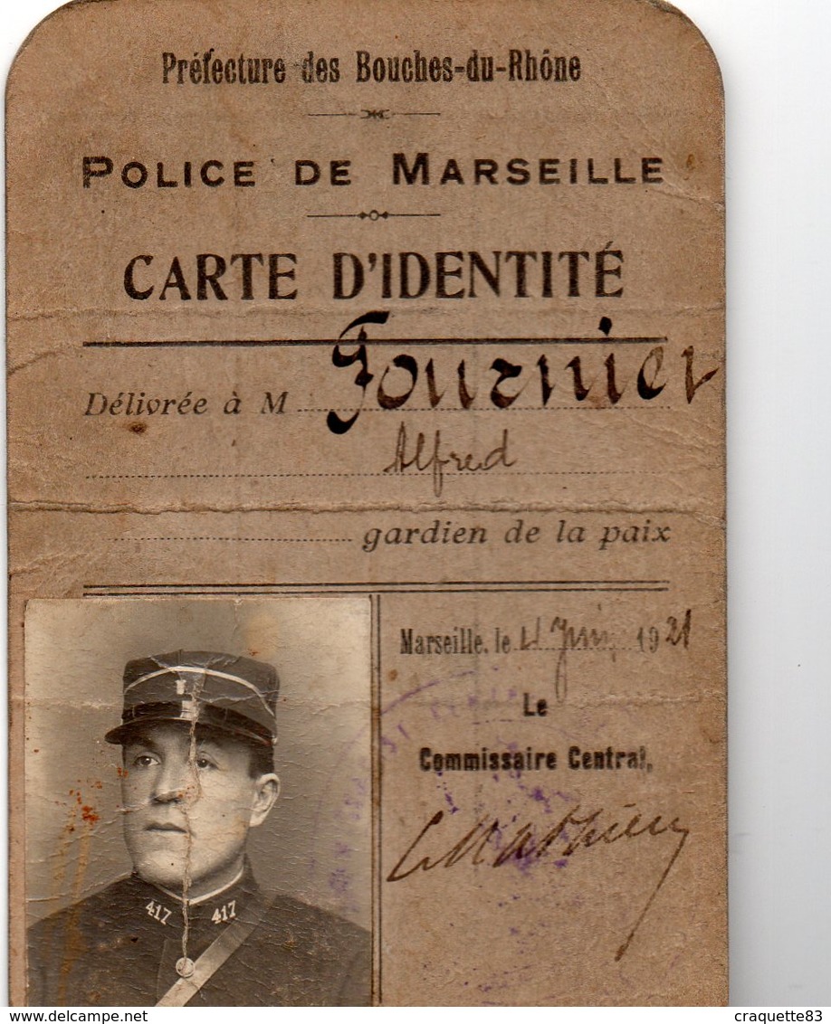 POLICE DE MARSEILLE-CARTE D'IDENTITE- BOUCHES DU RHONE- JUIN 1921 - Autres & Non Classés