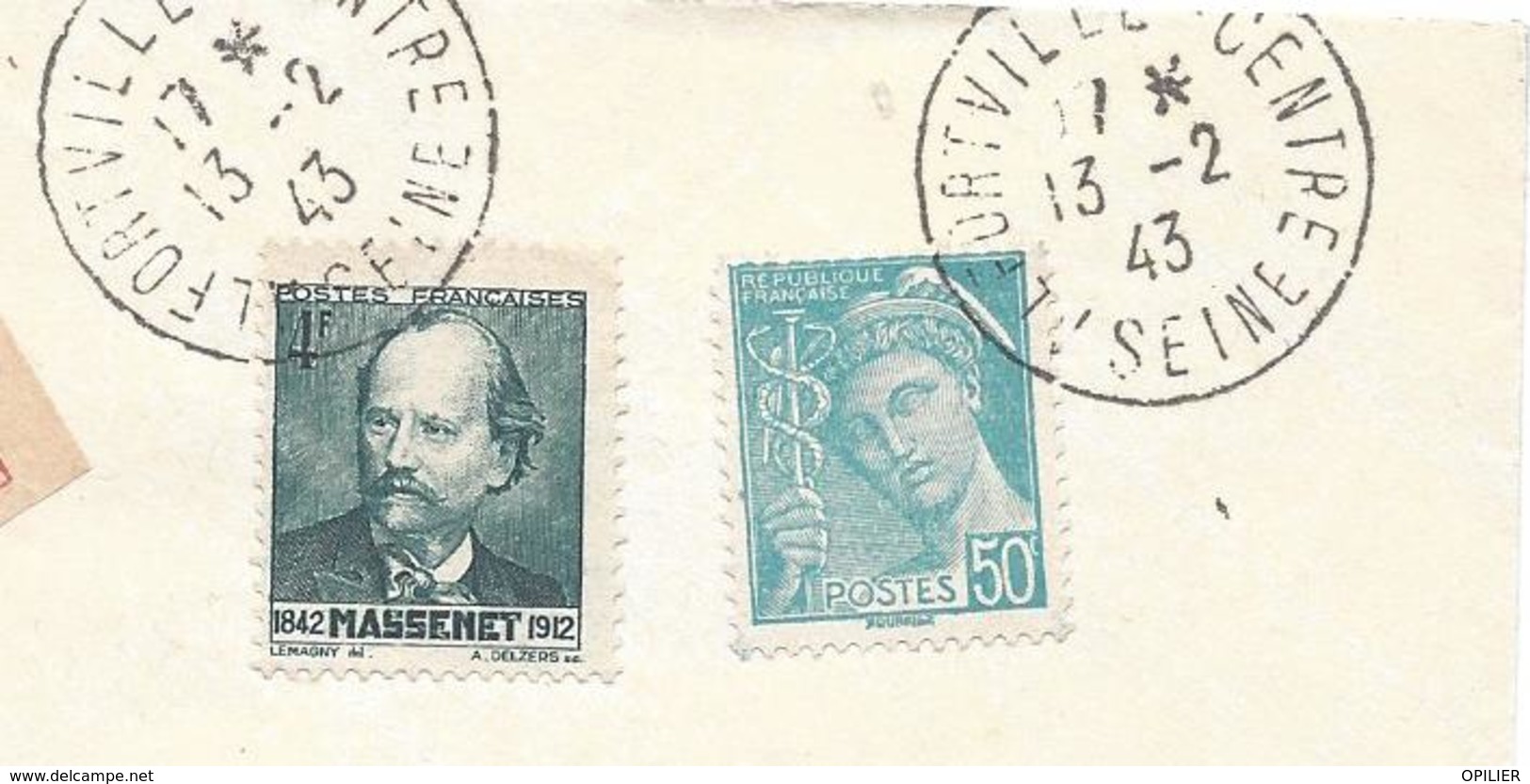 50c Mercure Turquoise N°538 + Massenet N° 545 Tarif 4.50F RECOMMANDE ALBERTVILLE 13 2 1943 - Autres & Non Classés