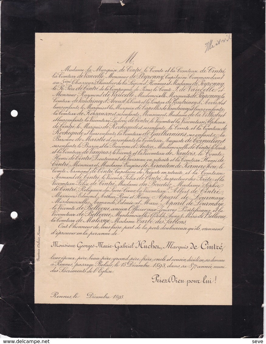 VALENCIENNES Edmond PESIER Veuf TEINTURIER Chimiste 86 Ans 1902 Famille LUCY CHANTREL ALLEVENE D'ERLON - Décès