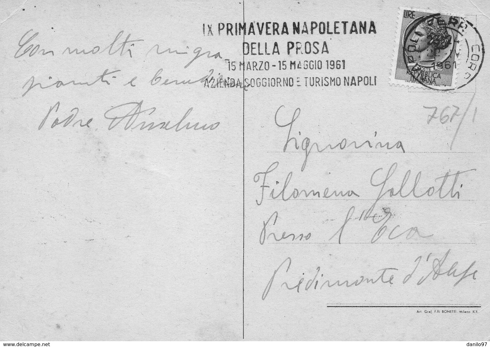 1961  CARTOLINA CON ANNULLO  NAPOLI     + TARGHETTA  PRIMAVERA NAPOLETANA - 1961-70: Marcofilie