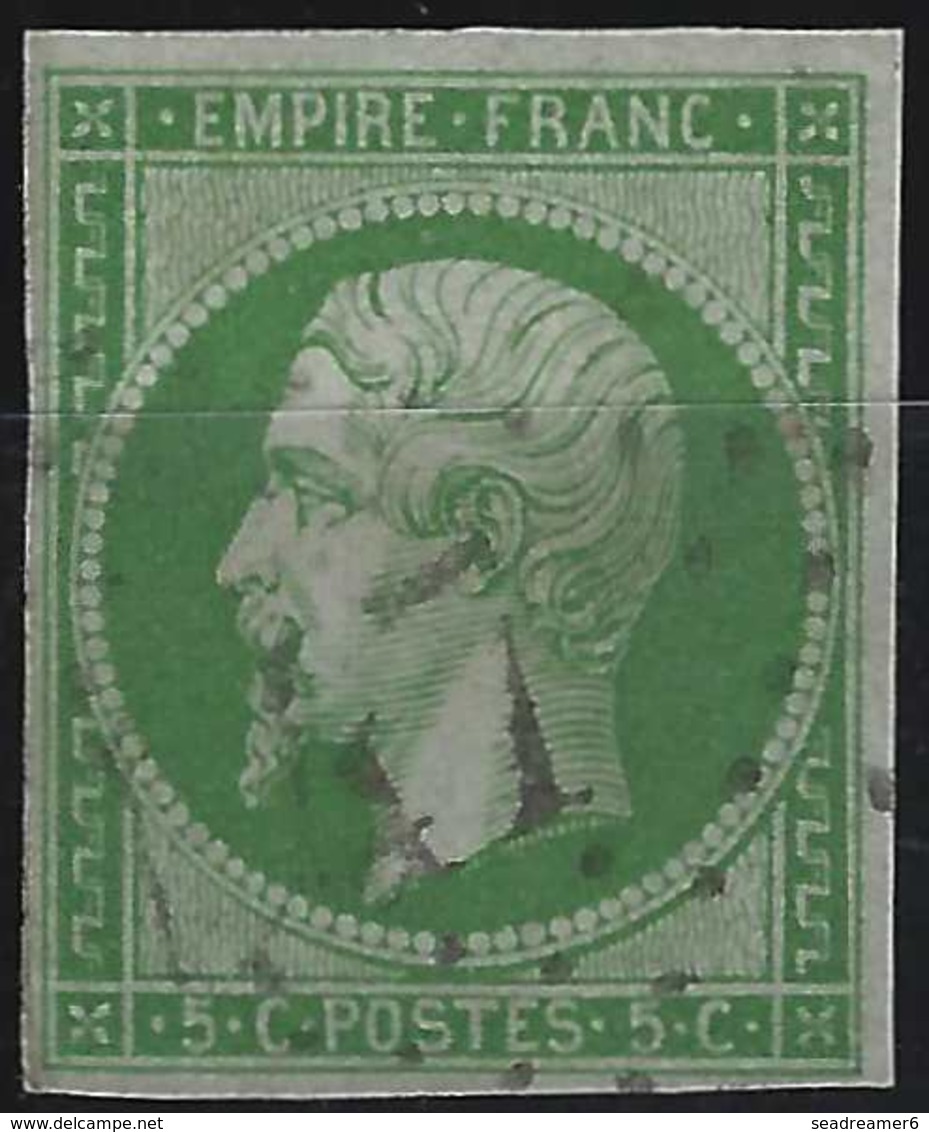 Napoléon III N°12a 5c Vert Jaune Oblitéré GC 447 De Bergerac Signé BRUN - 1853-1860 Napoléon III