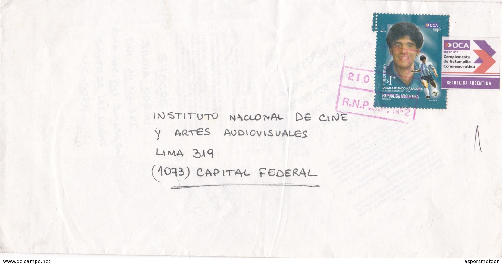 ENVELOPPE CIRCULEE CIRCA 2000s L'ARGENTINE PRIVATE MAIL "OCA" STAMP DIEGO ARMANDO MARADONA - BLEUP - Cartas & Documentos