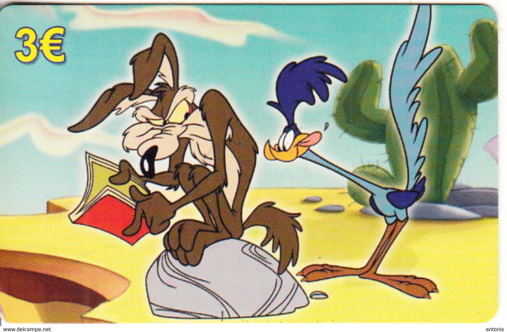 GREECE - Looney Tunes/Wile E.Coyote & Road Runner, Amimex Prepaid Card 3 Euro, Tirage 2000, Mint - Grèce