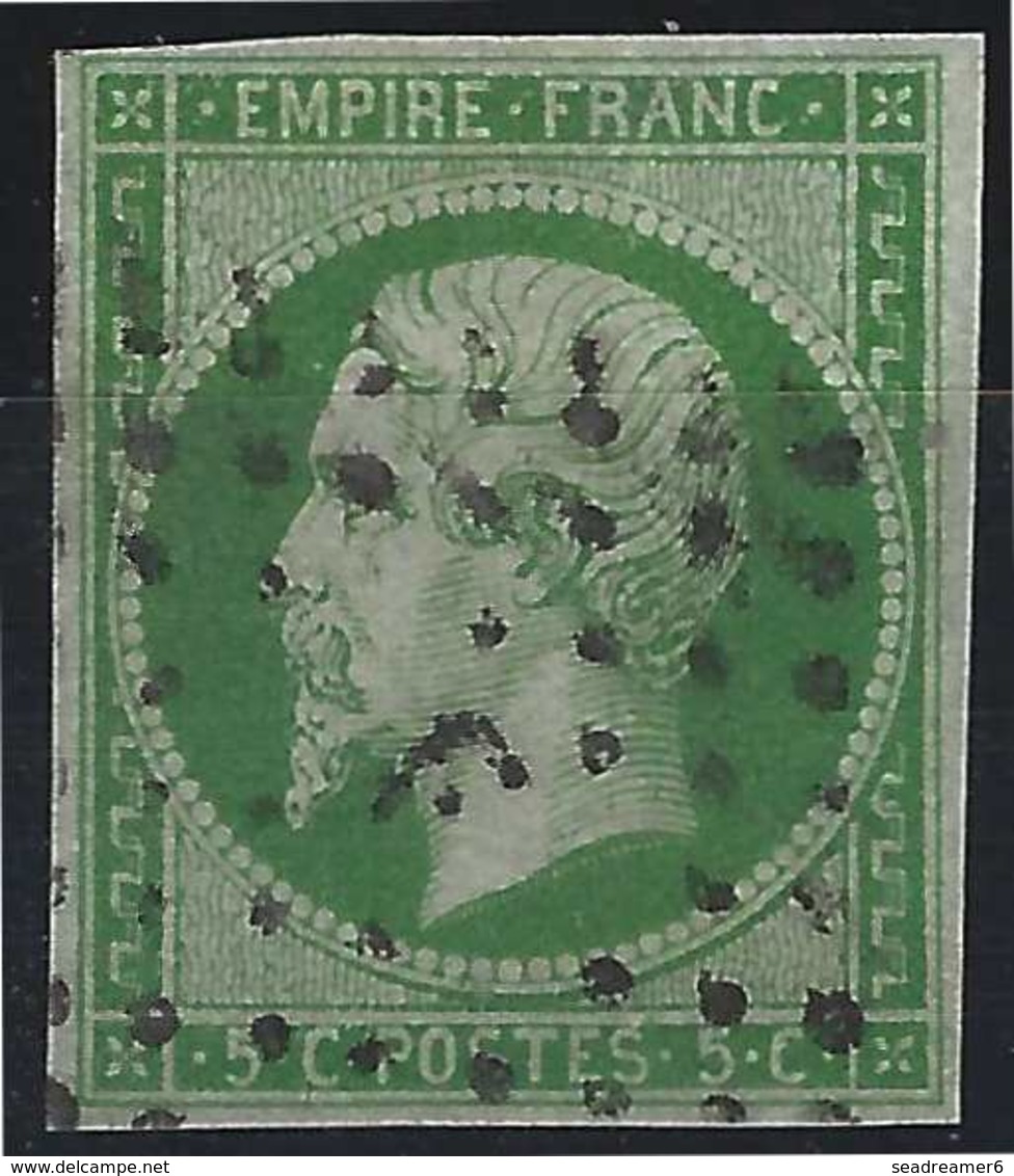 Napoléon III N°12c 5c Vert Fonçé Oblitéré Losange F Baton De Paris TTB Signé Calves - 1853-1860 Napoléon III