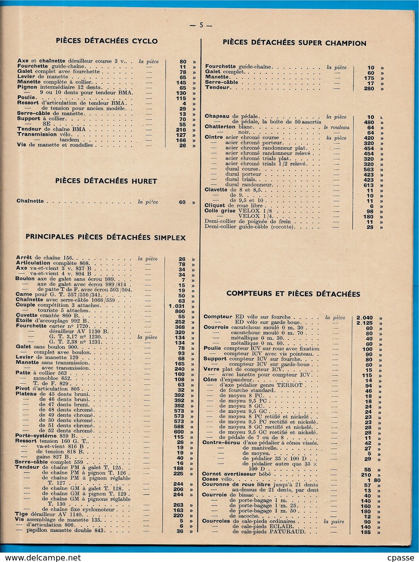 Catalogue 1954 Fournitures pour Cycles R. JOLICART et Cie 72 LE MANS ** Vélo Cyclisme Documentation technique avec Tarif