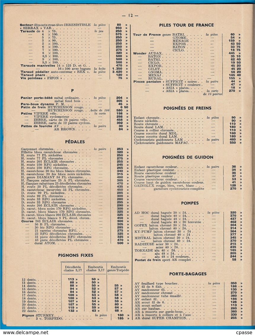 Catalogue 1954 Fournitures pour Cycles R. JOLICART et Cie 72 LE MANS ** Vélo Cyclisme Documentation technique avec Tarif