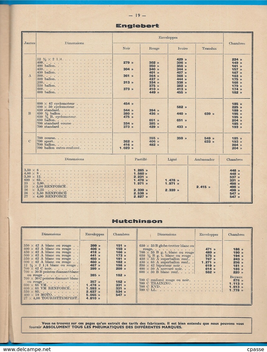 Catalogue 1954 Fournitures pour Cycles R. JOLICART et Cie 72 LE MANS ** Vélo Cyclisme Documentation technique avec Tarif