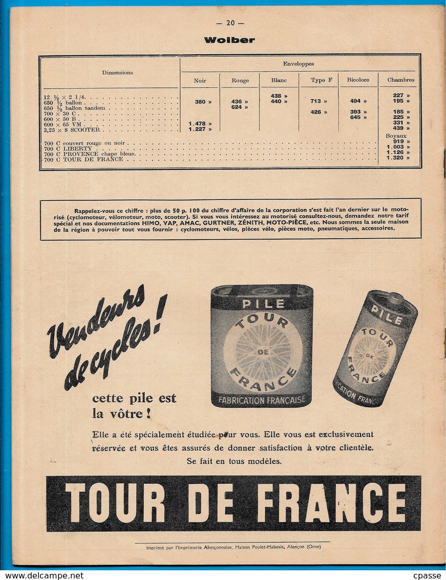 Catalogue 1954 Fournitures pour Cycles R. JOLICART et Cie 72 LE MANS ** Vélo Cyclisme Documentation technique avec Tarif