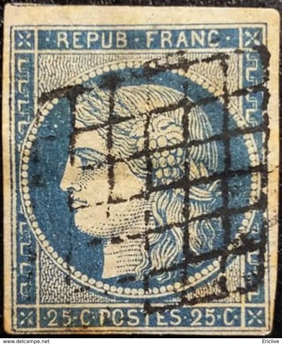 FRANCE Y&T N°4a Cérès 25c Bleu Foncé. Oblitéré Grille - 1849-1850 Ceres