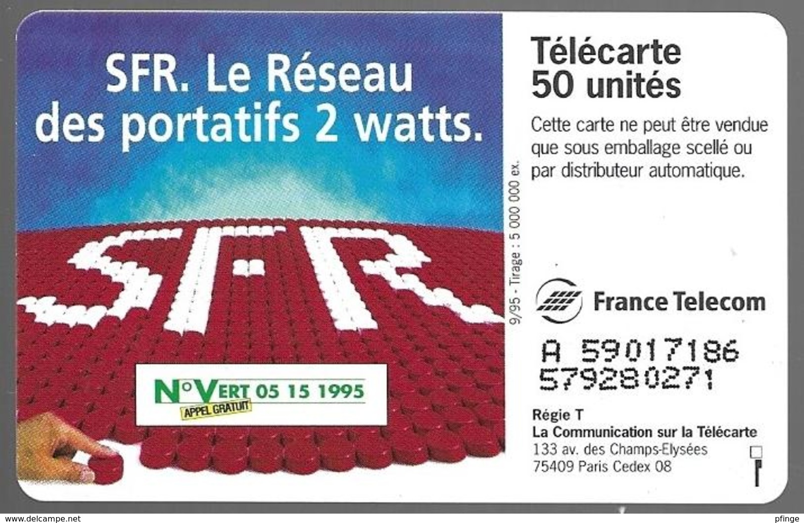 Telecarte 50 - SFR - Portatif 2 Watts - Opérateurs Télécom