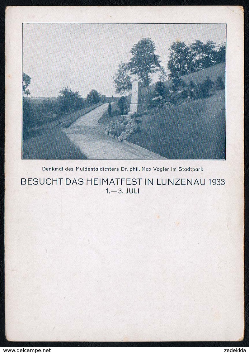 C0733 - Lunzenau - Werbekarte Werbung Anlaßkarte - Heimatfest - Denkmal Max Vogler - Lunzenau
