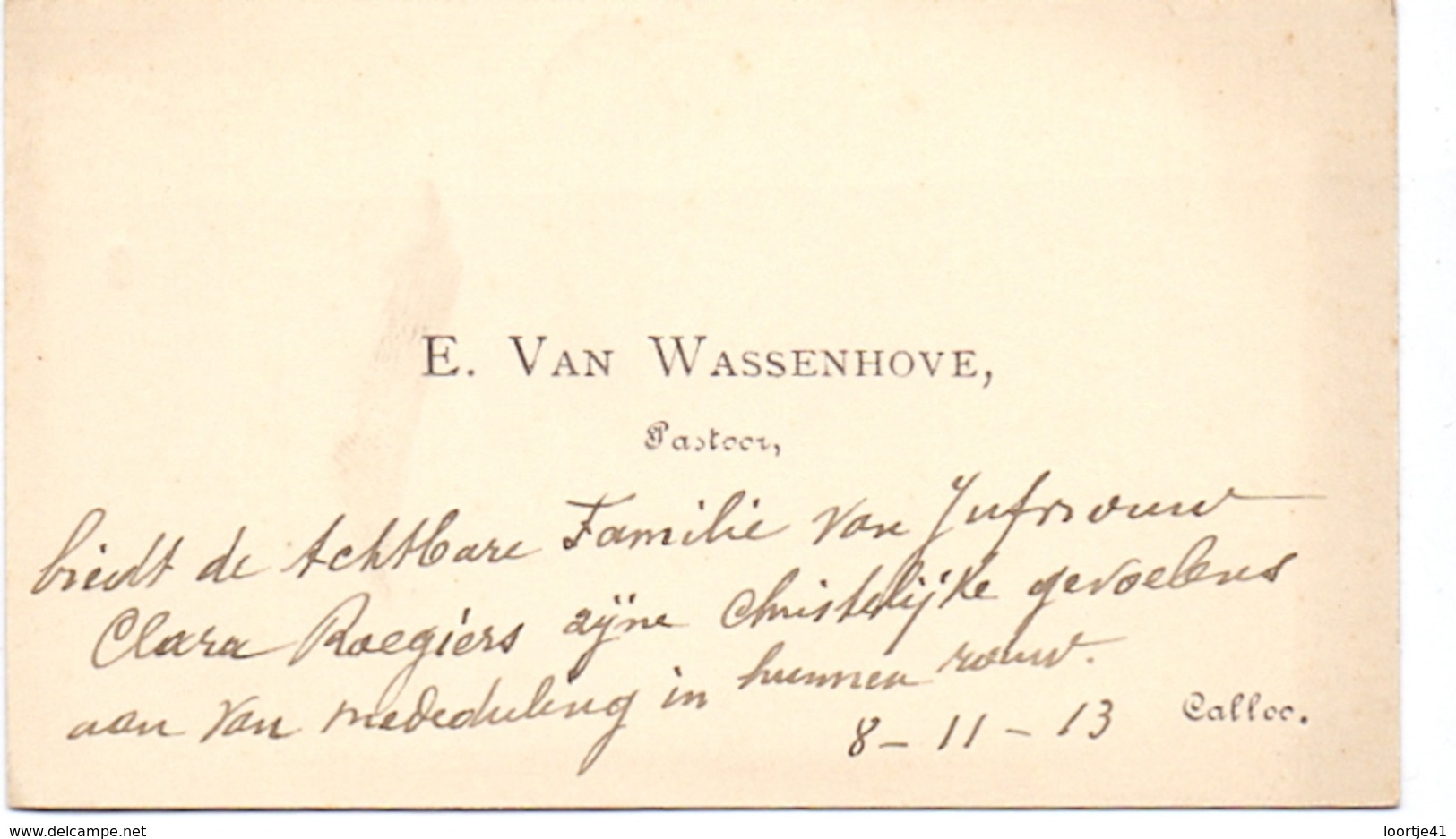 Visitekaartje - Carte Visite - Pastoor E. Van Wassenhove - Calloo - Kallo - Cartes De Visite