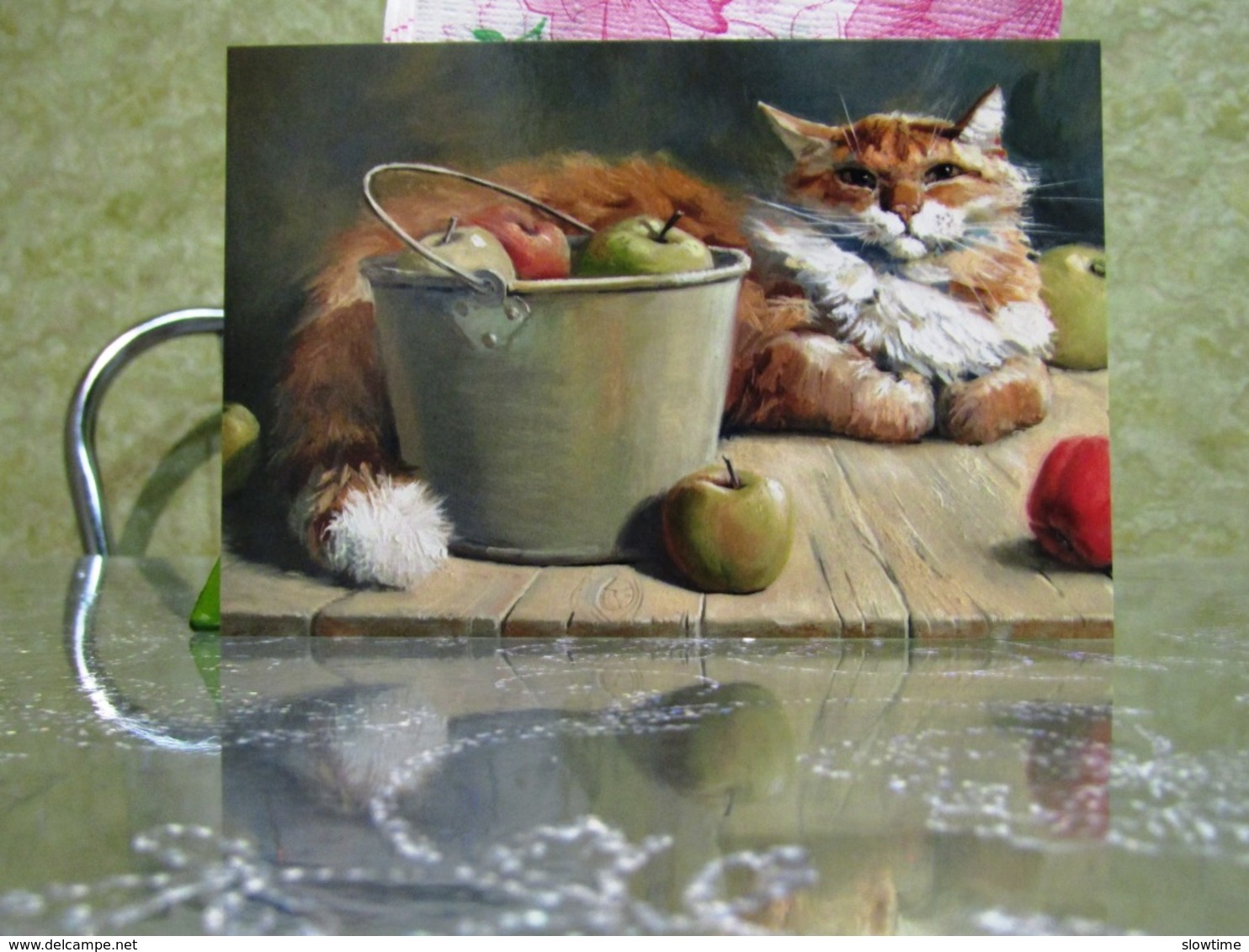 Red Cat And A Bucket Of Apples Art Modern Russian Postcard - Cats