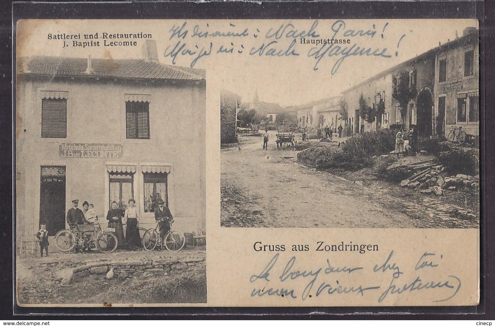 CPA 57 - ZONDRINGEN - GRUSS AUS - TB CP 2 Vues Dont Sattlerei Und Restauration Lecomte + Hauptstrasse ANIMATION MOTO - Autres & Non Classés