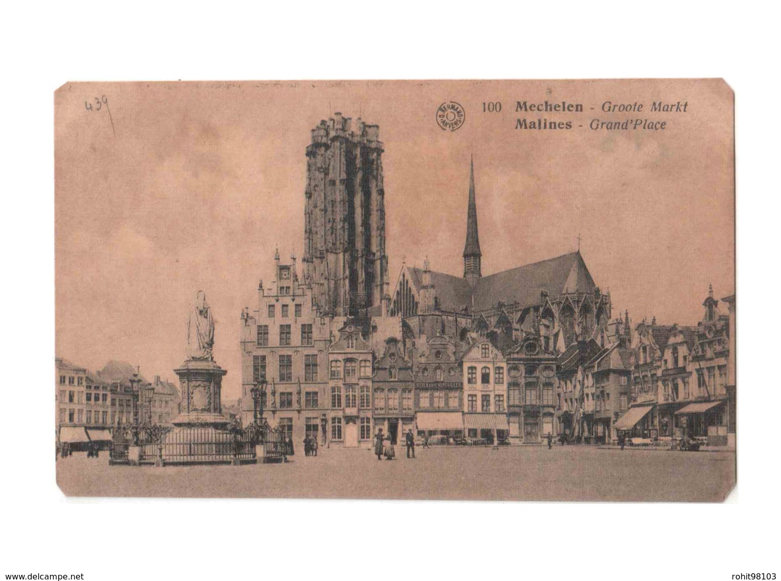 Vintage Postcard - Grote Markt ( Main Market Square ) Grand Place At Mechelen ( Mechlin), Belgium, Lot # ETS 850 - Malines