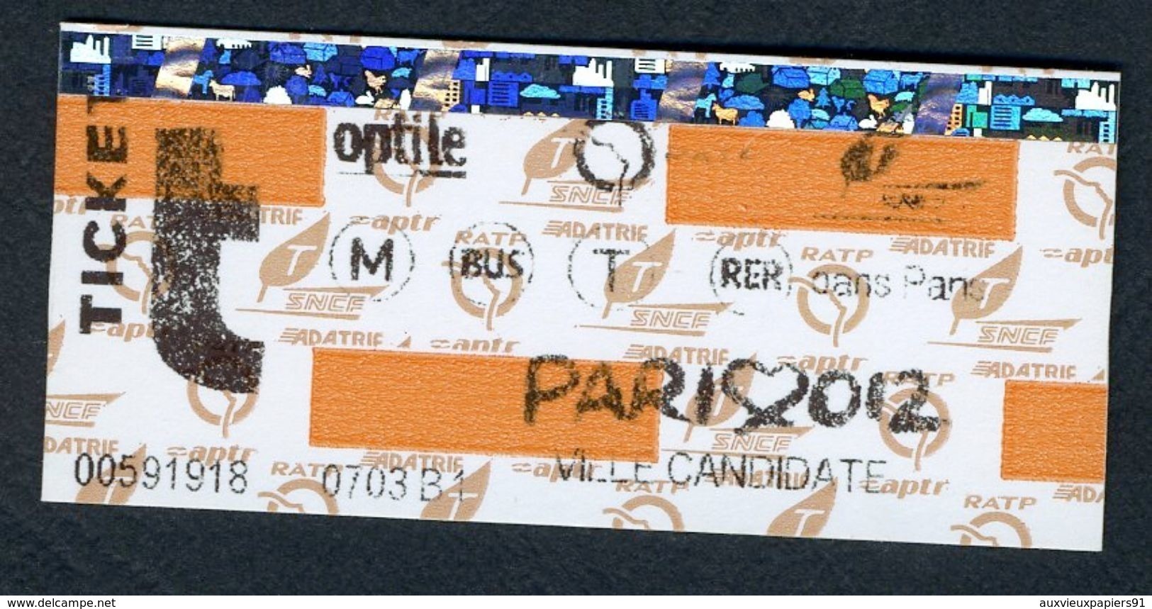 Métro - RATP - Billet Carte Orange Sans Zone (Ticket D'essai D'impression Ou Erreur De Bobineau) - Paris 2012 - RARE - Europe
