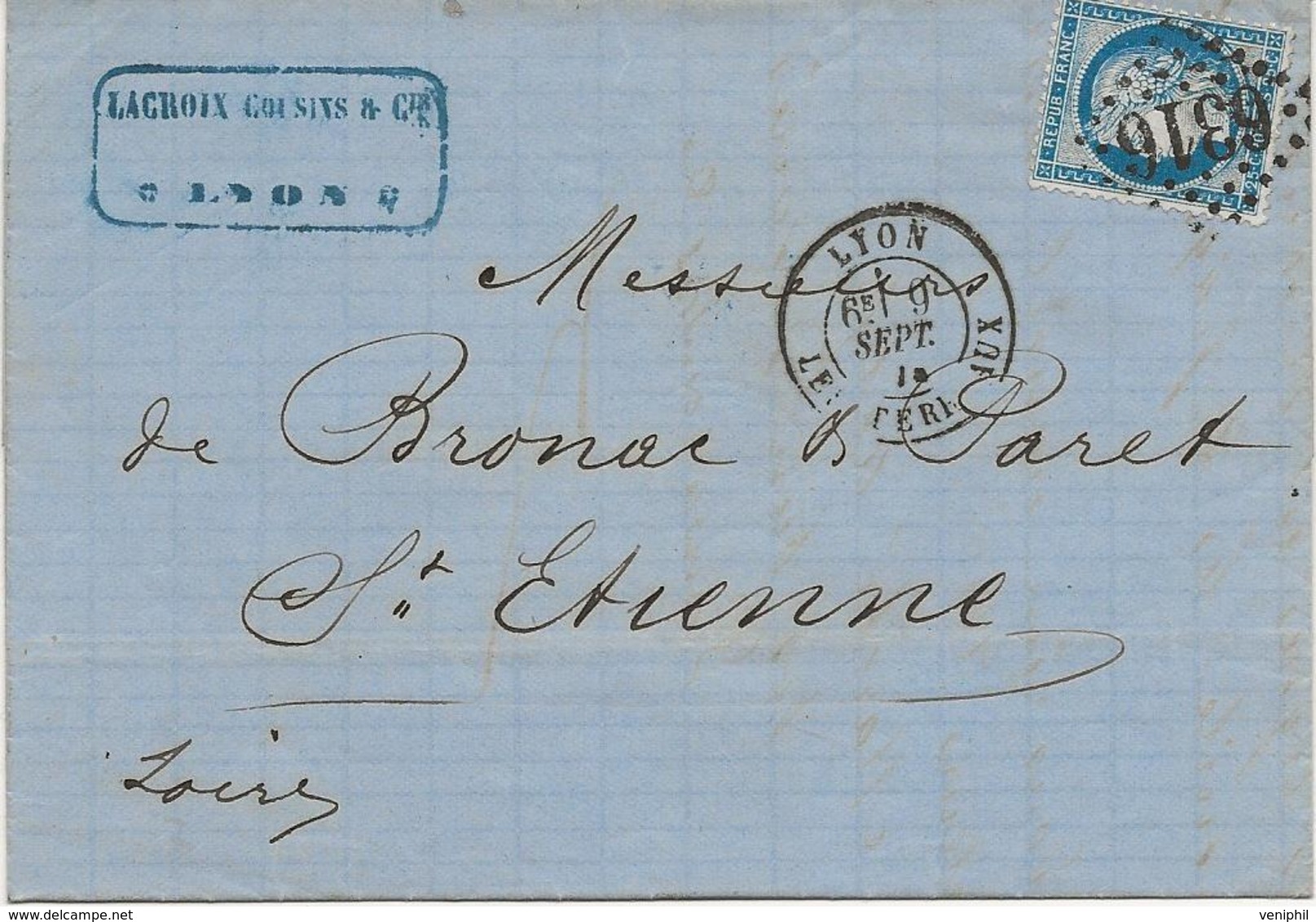 LETTRE AFFRANCHIE N° 60 OBLITERE LOSANGE GROS CHIFFRES 6316 -LYON LES TERREAUX 1874 - 1849-1876: Période Classique