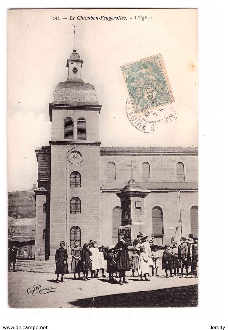 42 Le Chambon Feugerolles Eglise Cpa Carte Animée Cachet 1906 , Voir état Ci Dessous - Le Chambon Feugerolles